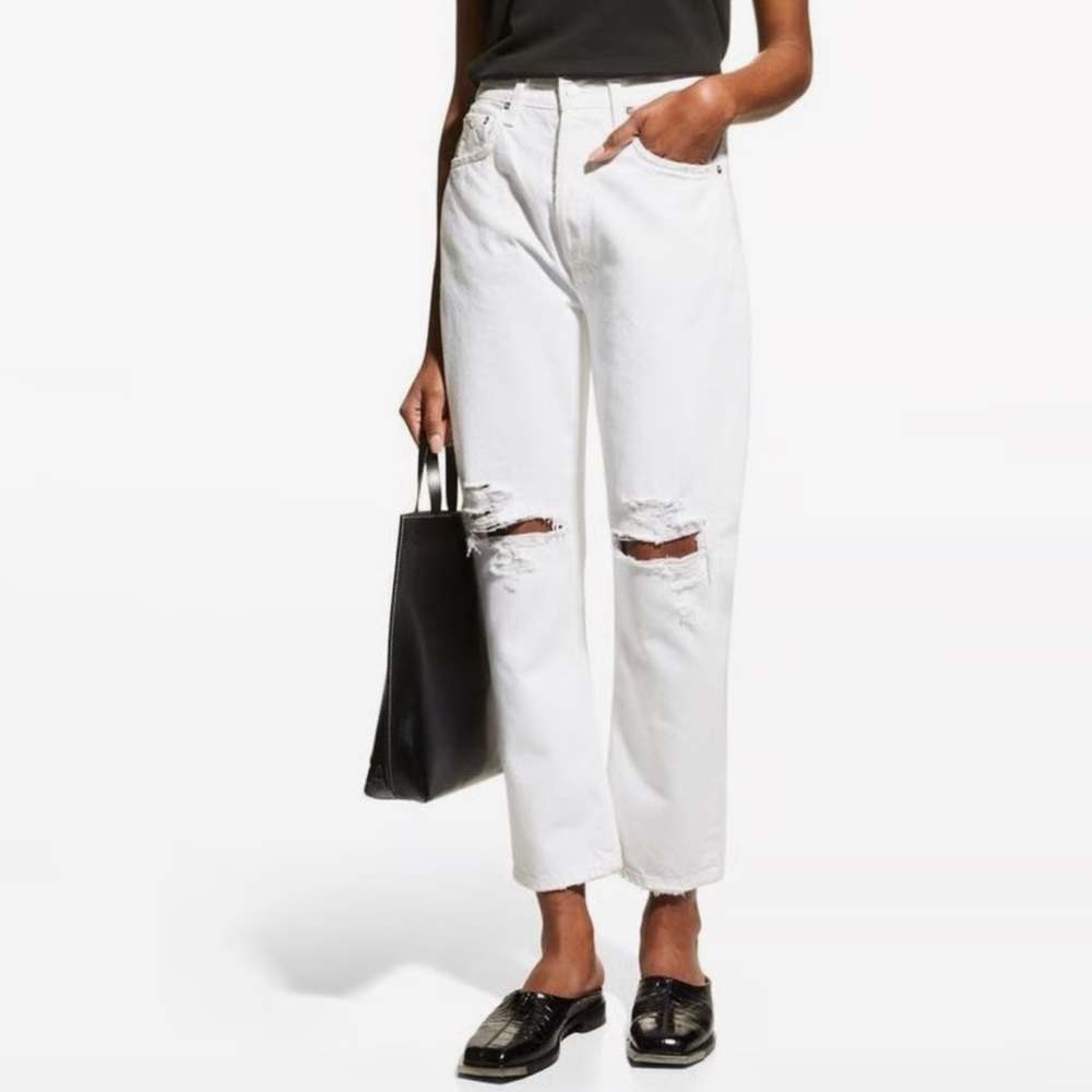 AGOLDE Riley  White Distressed Crop Jeans